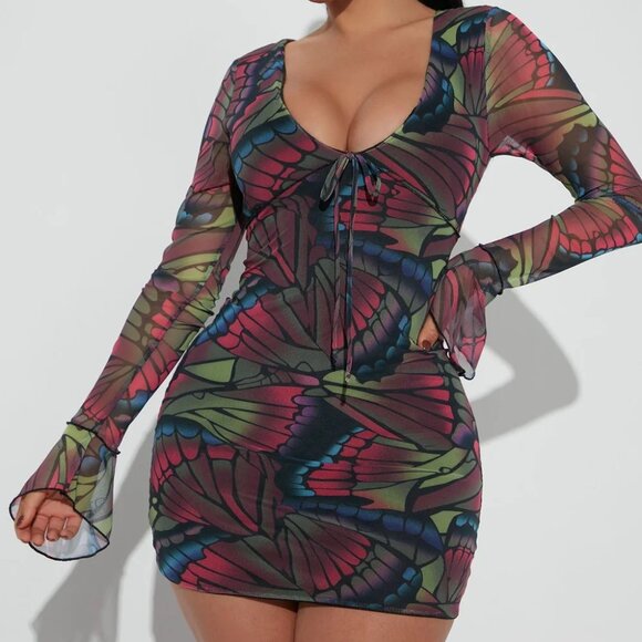 Fashion Nova Butterfly Mesh Mini Dress (NEW WITH TAGS) - Picture 2 of 6
